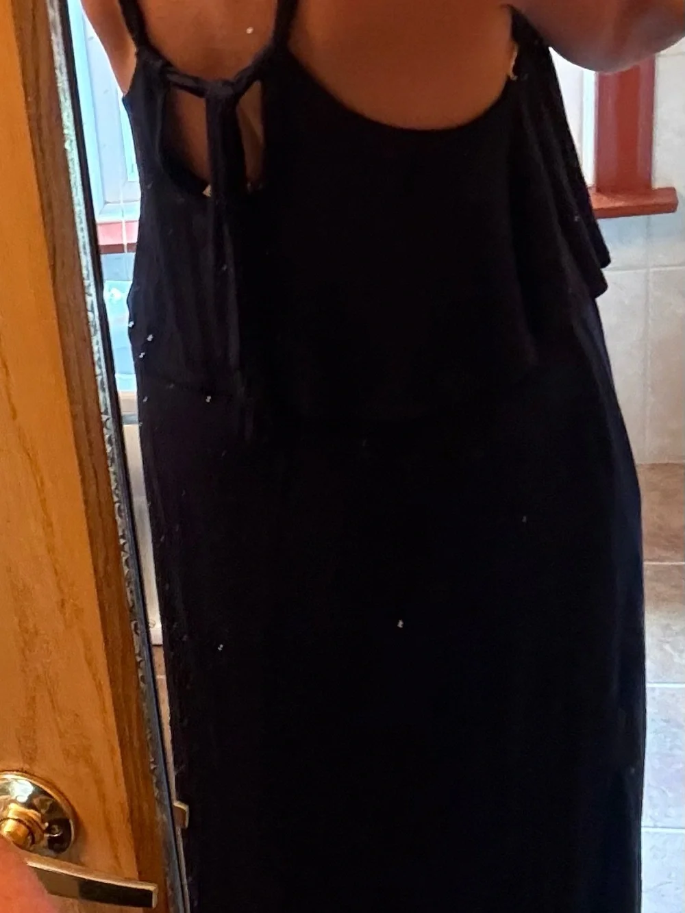 Women's Dark Blue Halter Maxi Dress with Layered Bodice